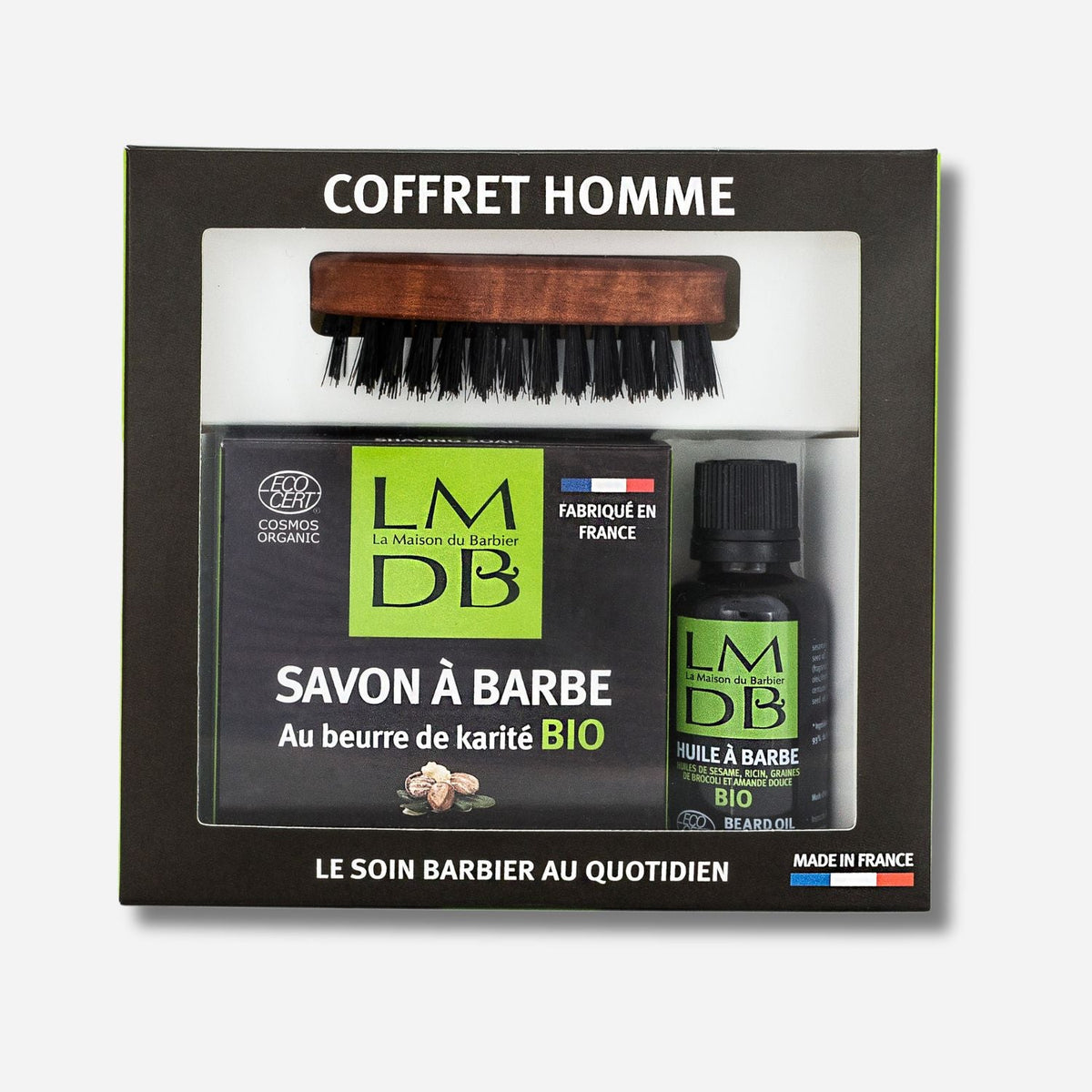 Grand Coffret Barbier La Maison du Barbier : coffret soin barbe, cire coiffante, gel à raser et gel douche bio